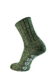 Calza artigianale antiscivolo in lana merino e cotone - verde retro