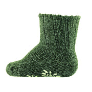 Calza baby antiscivolo in lana artigianale per bambini - verde