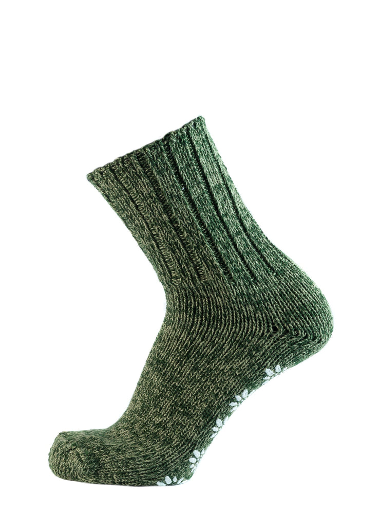 Calza artigianale antiscivolo in lana merino e cotone - verde
