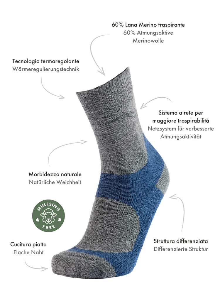 NORDHORN Calze da Escursionismo in Lana Merino, Calze da Trekking, Calze Merino Funzionali, Calze da Uomo e Donna per l'outdoor - Imbottitura e smorzamento Suola in Spugna (Nero, 35-37