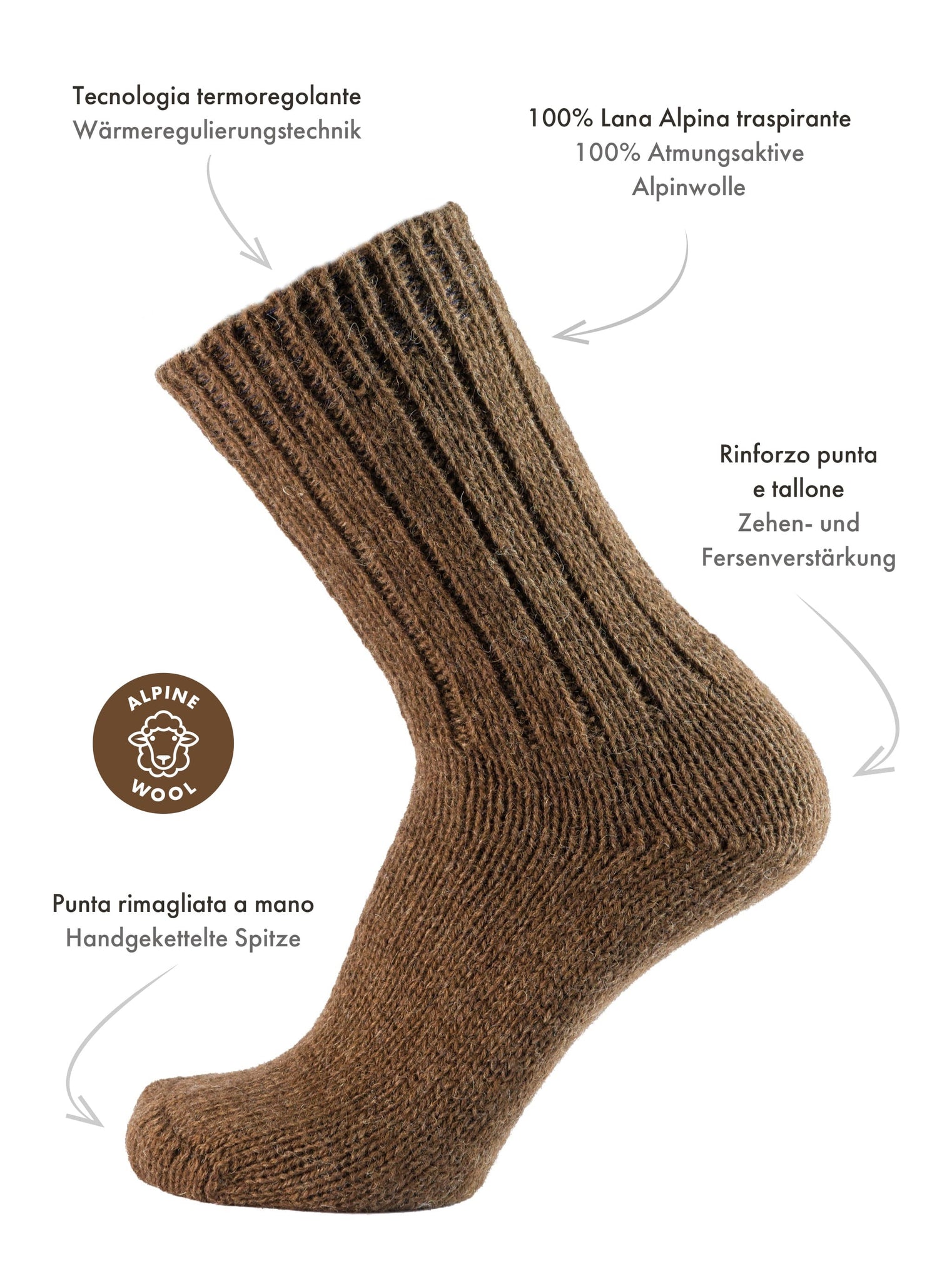 2 PAIA) Calze ROSSE, Lunghe A Coste, In 100% Pura Lana Merino - Foto 5